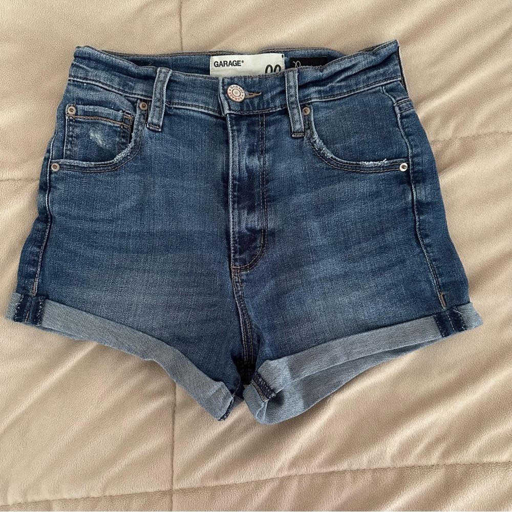 garage dark wash jean shorts